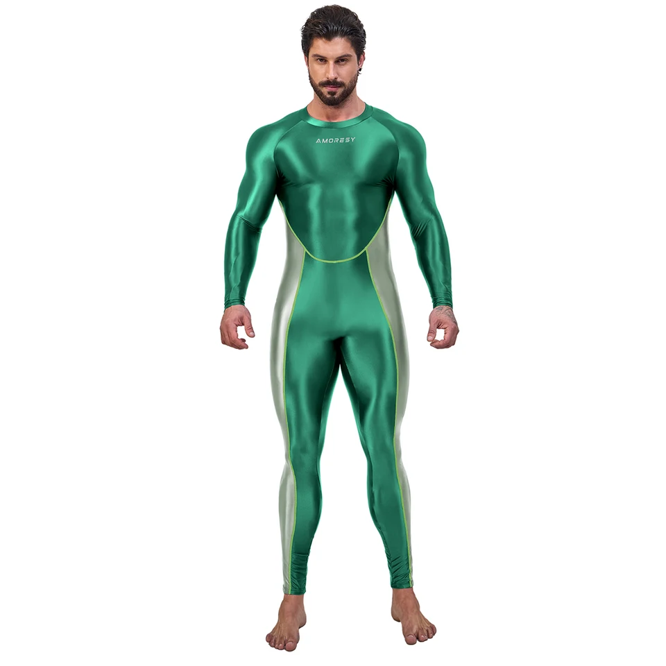 AMORESY hommes lisse brillant Yoga barboteuses de course une pièce