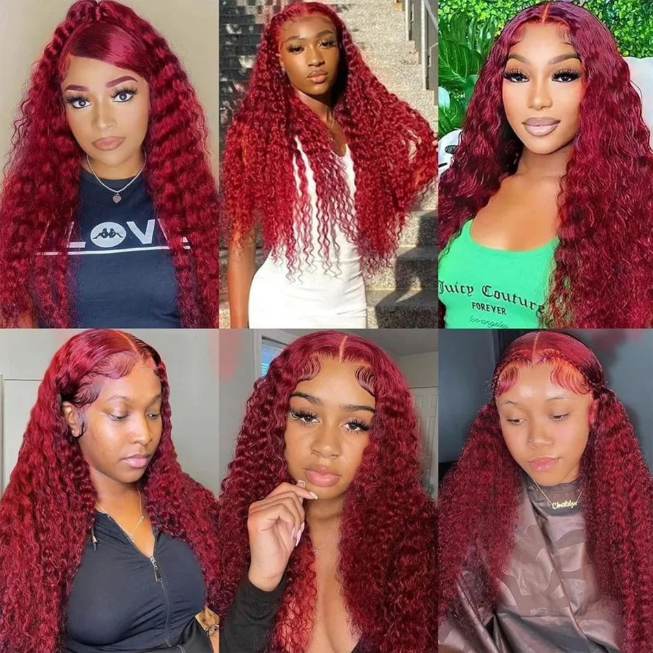 99J Burgundy 13X6 Hd Lace Frontal Wigs 250 Density Deep Wave Human Hair Wigs 100% Colored Pre Plucked Brazilian Lace Front Wigs