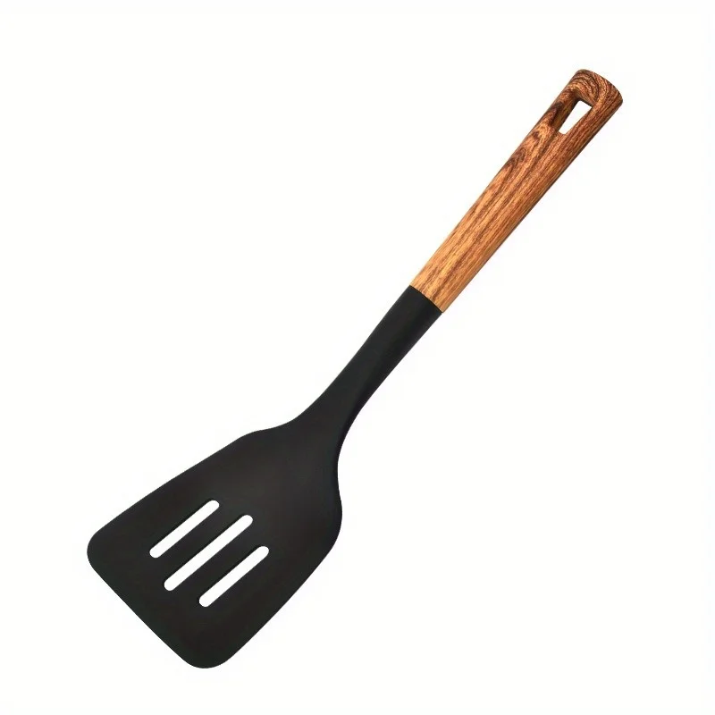 1pc Heat-Resistant Nylon Cooking Spatula with Wooden Handle - Non-Scratch,High-Temperature Resistant Slotted Turner for Pancakes