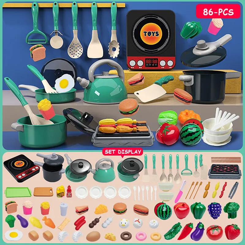 Cutting Play Food Toy for Kids Kitchen Pretend Fruit &Vegetables Accessories Educational Toy Food Kit for Toddler Children Gift