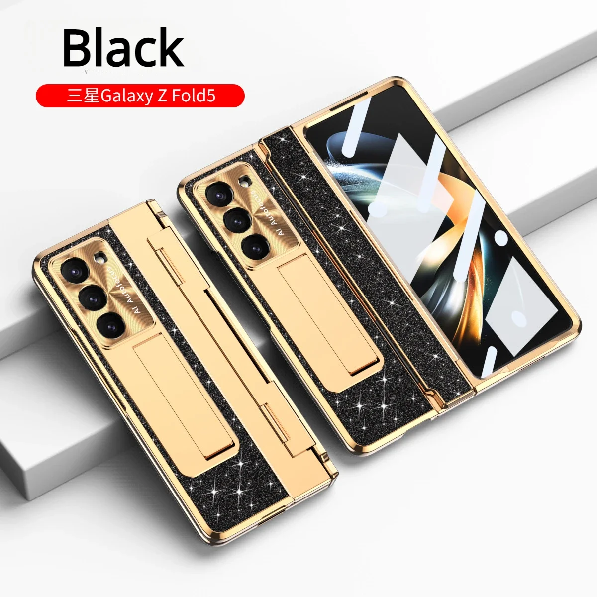 

Electroplated Phone Case For Samsung SM-Z Fold 5 4 3 Case With Kickstand Support Wireless Charging Shell Membrane Z Fold5 Case