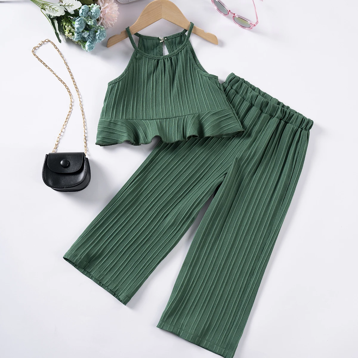 Kids Set Girls Summer Clothing Sets Camisole Tops and Loose Pants Baby Girl Clothes Leisure and Fashionable Birthday Gift - 2