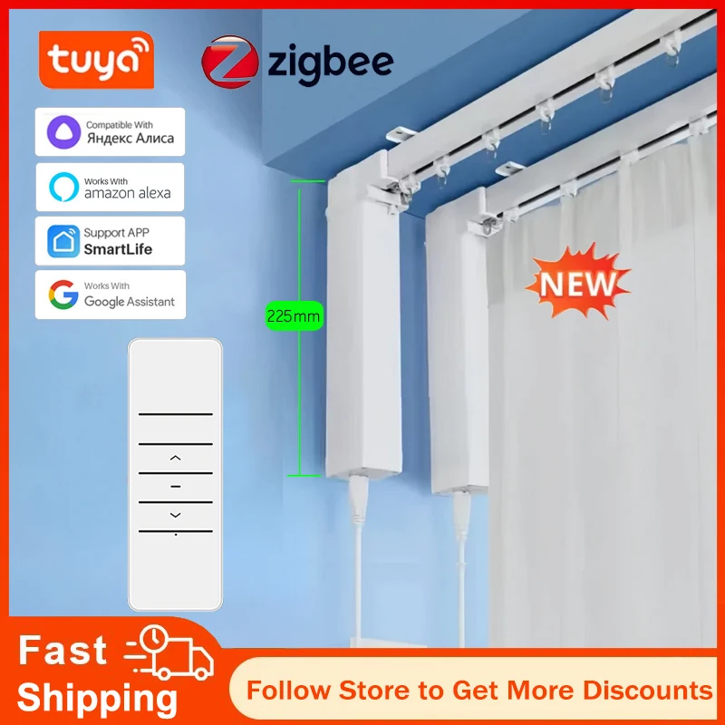 ม่านมอเตอร์ไฟฟ้าราง Cornice Rod Rail Tuya สมาร์ทผ้าม่านมอเตอร์ Zigbee รีโมทคอนโทรล Yandex Alice Alexa Google Home 1