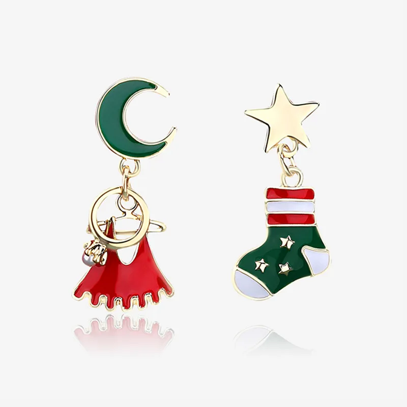 New Year Christmas Snowflake Bell Stud Earrings For Women Girls Xmas Tree Bowknot Tassel Dangle Asymmetry Earring Jewelry Gift