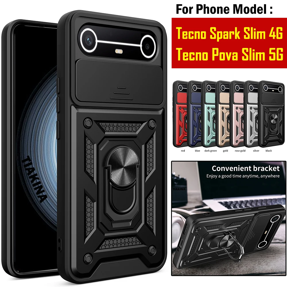 Slide Lens Armor Shockproof Case with Magnetic Ring Stand Holder