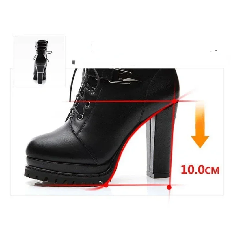 Women Winter Boots Warm High Heels Ankle Retro Chunky Snow