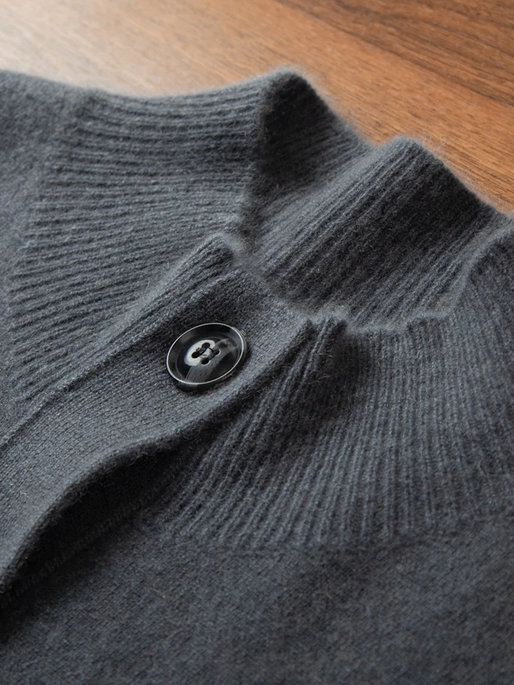 Men's Cashmere Sweater Mock Neck Thick Cardigan Buttons Classical Smart Casual Cashmere Knitwear Autumn Winter Clothing Top