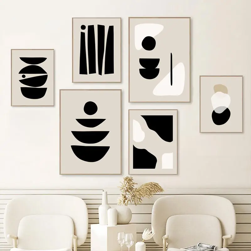 

Abstract Geometric Graphics Canvas Painting Boho Minimalist Posters And Prints Wall Art Beige Black Style Living Room Home Decor