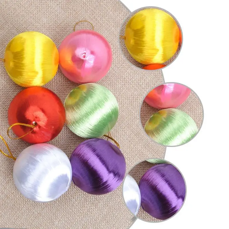 30Pcs 4cm Silk Thread Balls Christmas Pendant Colorful Christmas Hanging Pendant Tree Hanging Balls Random