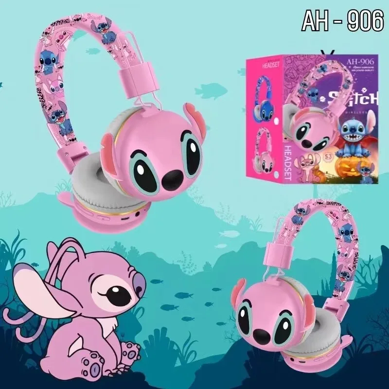 AH-906 Stitch Bluetooth Headphones AH-906 Cute Wireless Earbuds HIFI Sound Foldable Headsets with Mic Anime Cartoon Kids Gifts 4