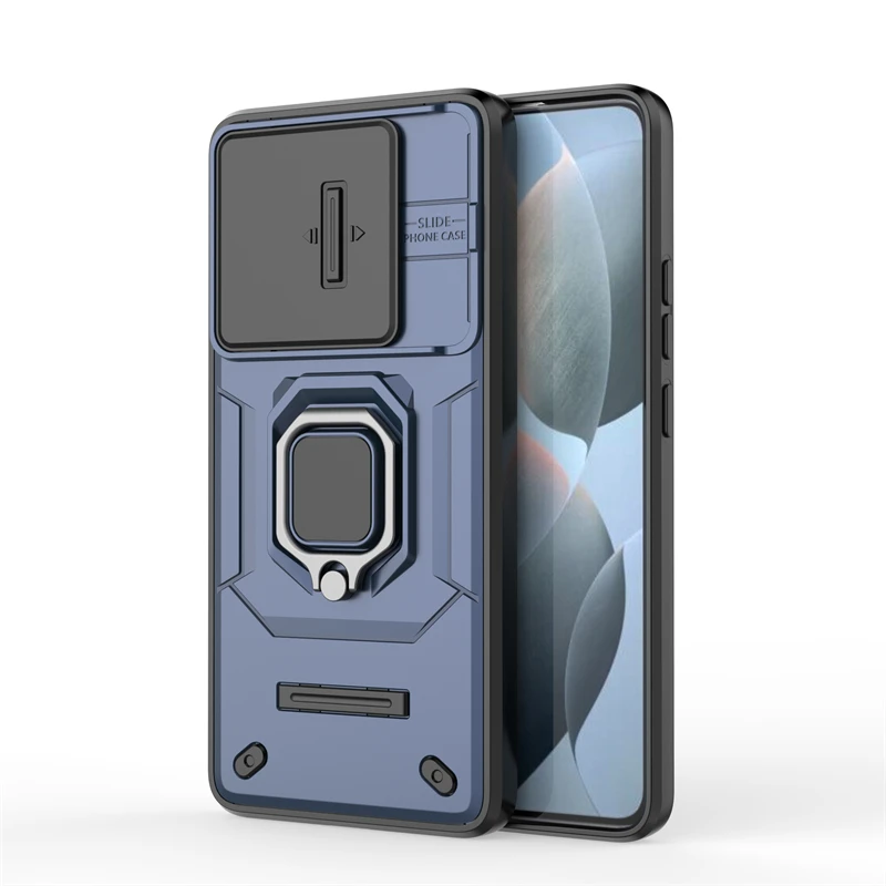 Shockproof Magnetic Ring Holder Case with Push Window