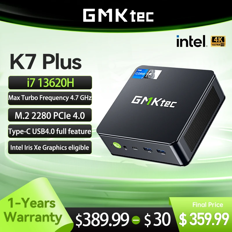 GMKtec-K7 plus-ミニPC, Intel Core i7, 13620h,nucbox,type-c