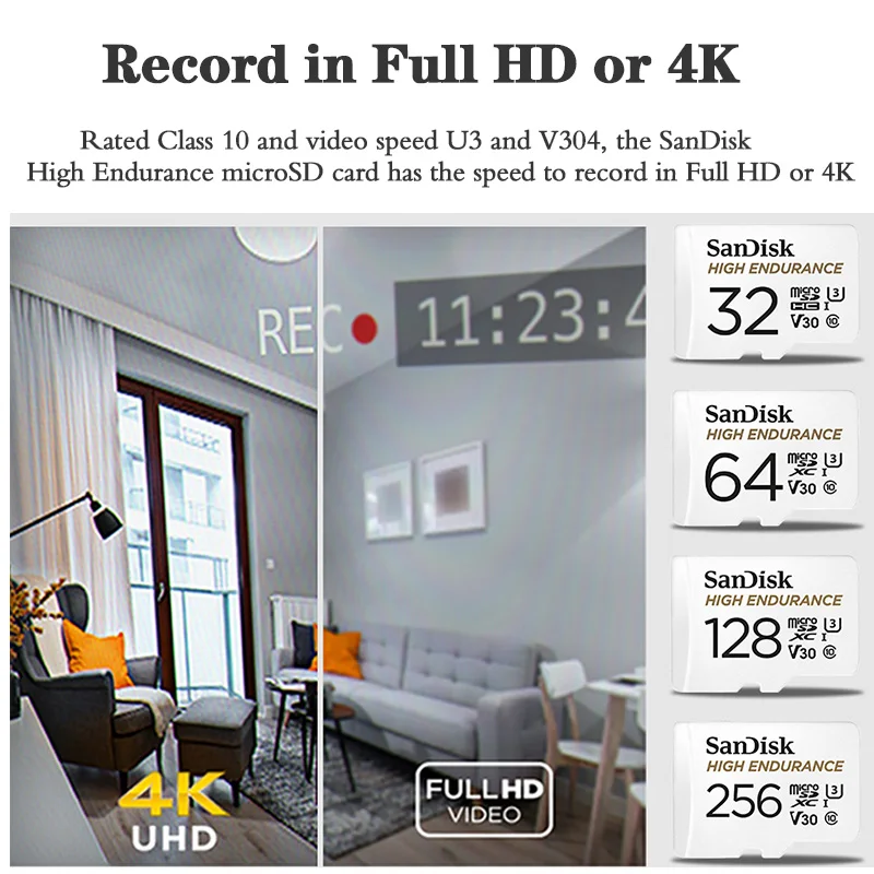 Cartão de Memória Flash Micro sd da Classe 10 u3 4k 32gb 128gb do Cartão do Microsdxc da Resistência Alta do Vídeo de Sandisk 256gb 64gb Microsd para a Came do Traço - Imagem 3