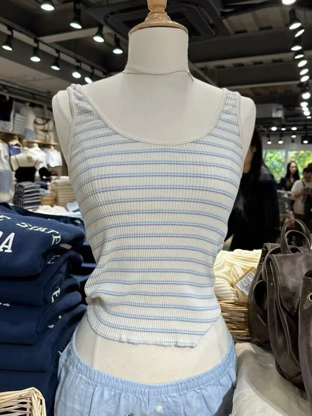 

Майка женская с круглым вырезом, милый облегающий жилет без рукавов, хлопковая рубашка в синюю полоску, Y2k, на лето