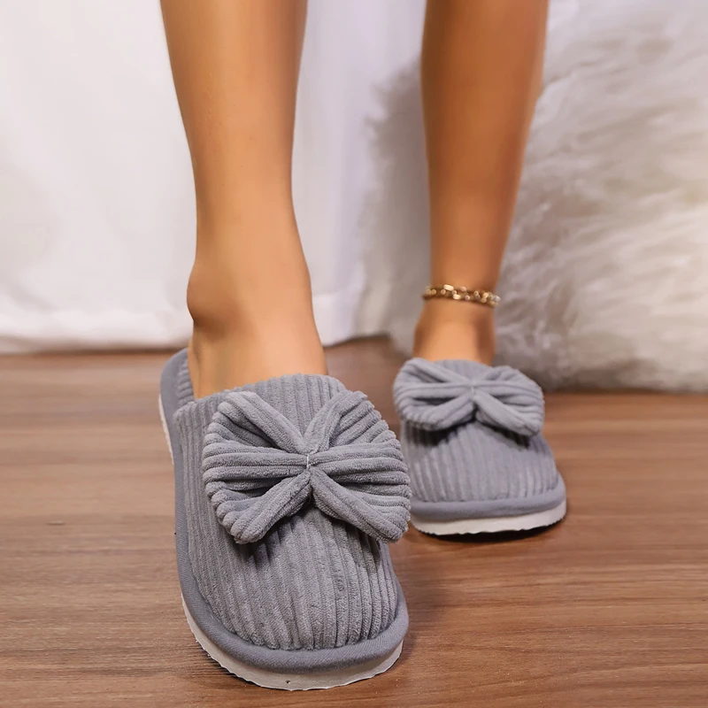 Fashion Women Bow Slippers Fall/Winter Indoor Bedroom Floor Lightweight and Comfortable Soft Warm Slippers for Home Zapatos