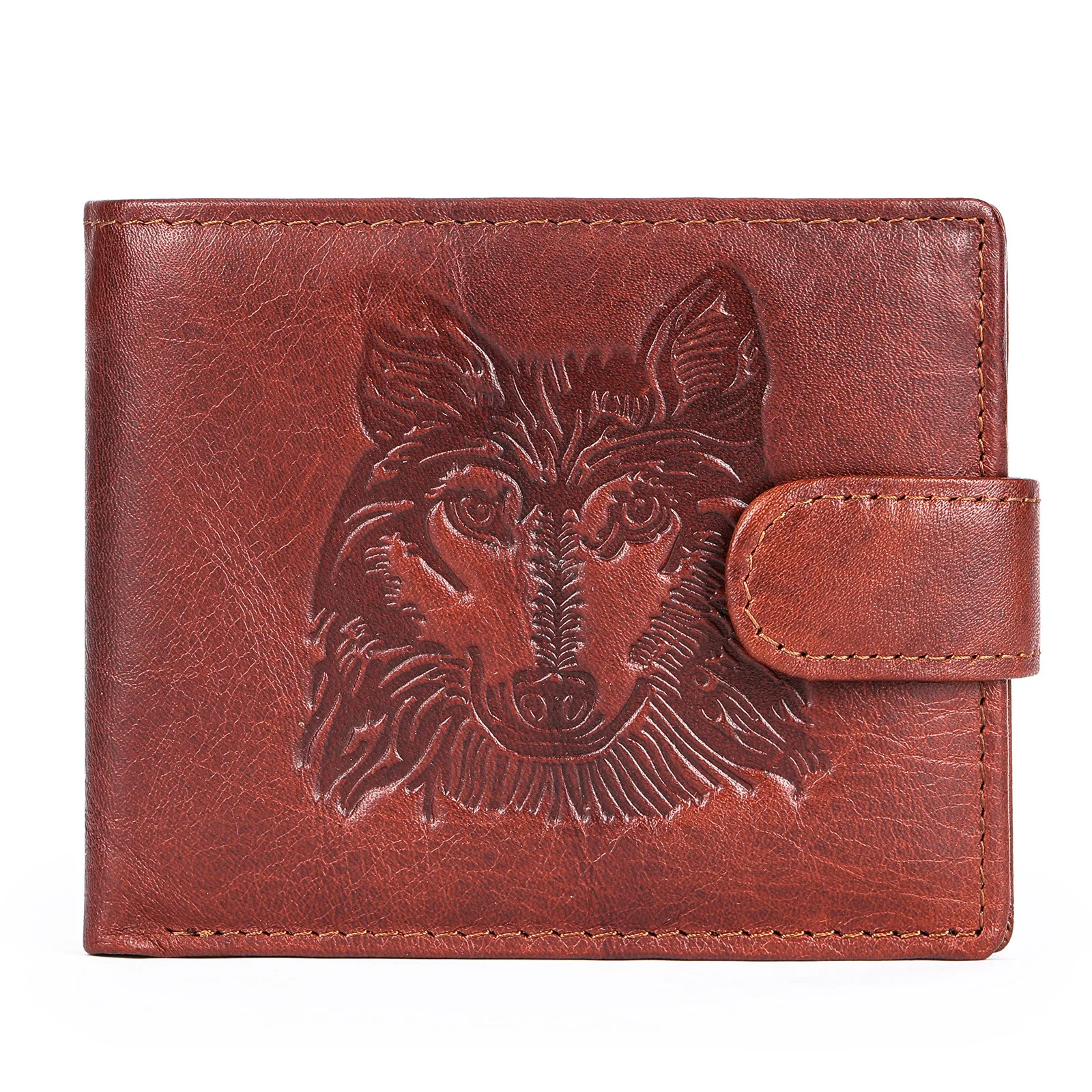 Men RFID Short Wallet Wolf Eagle Slim Cowhide Leather Credit Card Mens Wallets Busienss Money Purses Id Holder Man Purse Coins 2
