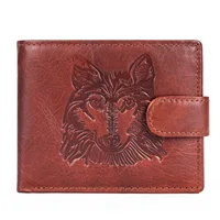 Men RFID Short Wallet Wolf Eagle Slim Cowhide Leather Credit Card Mens Wallets Busienss Money Purses Id Holder Man Purse Coins 2