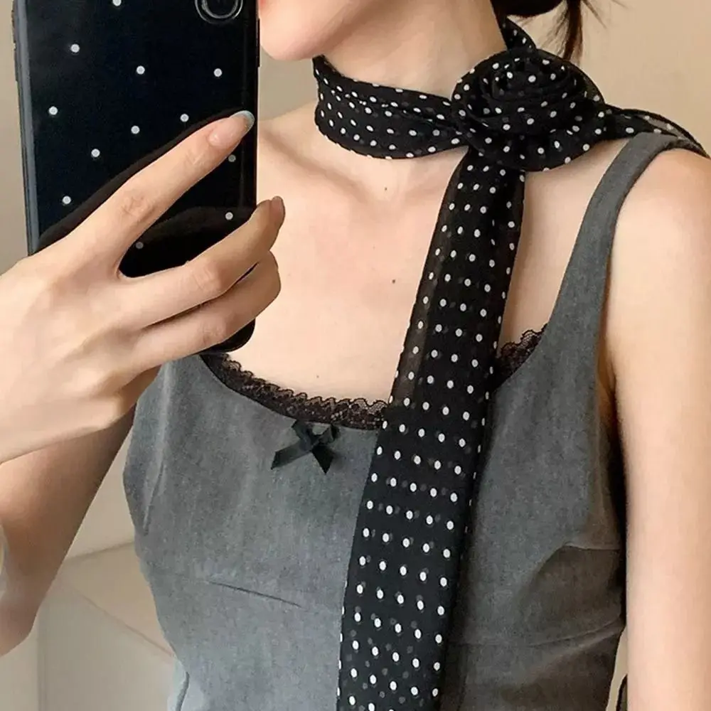Elegant Rose Flower Long Satin Scarf Soft Kerchief Chiffon Neckerchief Pure Color Collar Decoration Chiffon Scarves 2