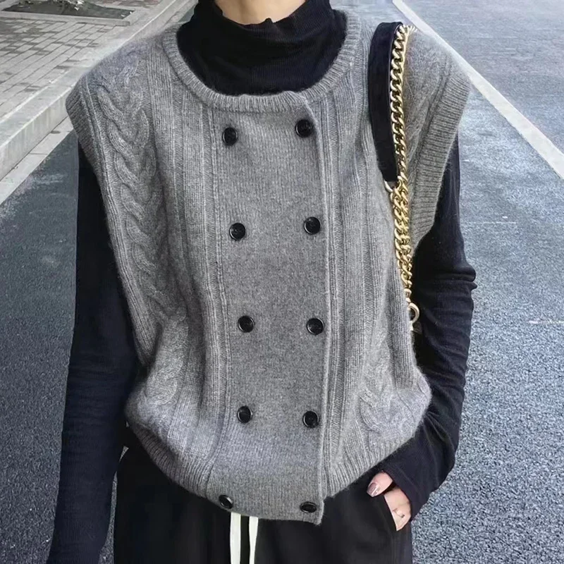HELIAR Women Double breasted Wool Cardigan Vest O Neck Rib Warm Sweater heliar-women-double-breasted-wool-cardigan-vest-o-neck-rib-warm-sweater