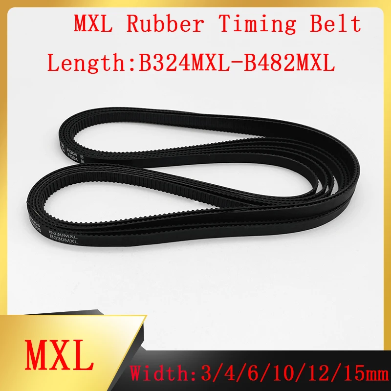 

Black Rubber MXL Trapezoidal Tooth Synchronous Timing Belt Pitch 2.032mm Width 3/4/6/10/12/15mm Models B324MXL~B482MXL