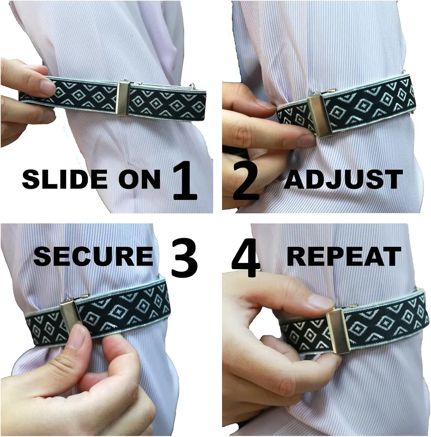 Men Business Elastic Adjustable Shirt Sleeve Garter Strap Arm Band Sleeve Bracelet Anti-Slip Shirt Cuff Holder Armband 2pcs