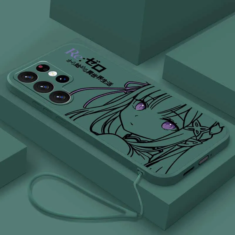 Rem Emilia Cute Pictures Phone Case with Liquid Left Rope - Enhanced Protection Cover