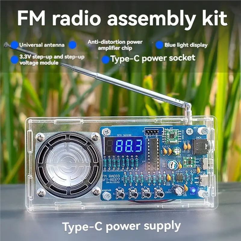 L22A-FM 라디오 전자 납땜 학습 키트 87.5Mhz-108Mhz 디지털 디스플레이 Type-C DIY 납땜 키트