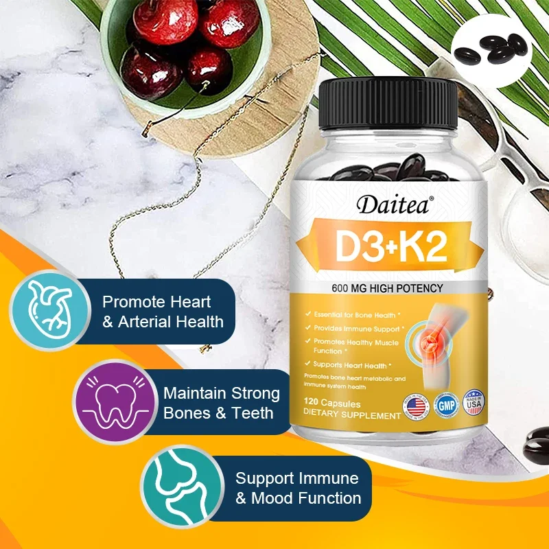 

Daitea Vitamin D3+K2 Supplement 5000IU Vitamins D3 and K2 (MK-7) Softgels - with Calcium Zinc, Flexibility and Mobility