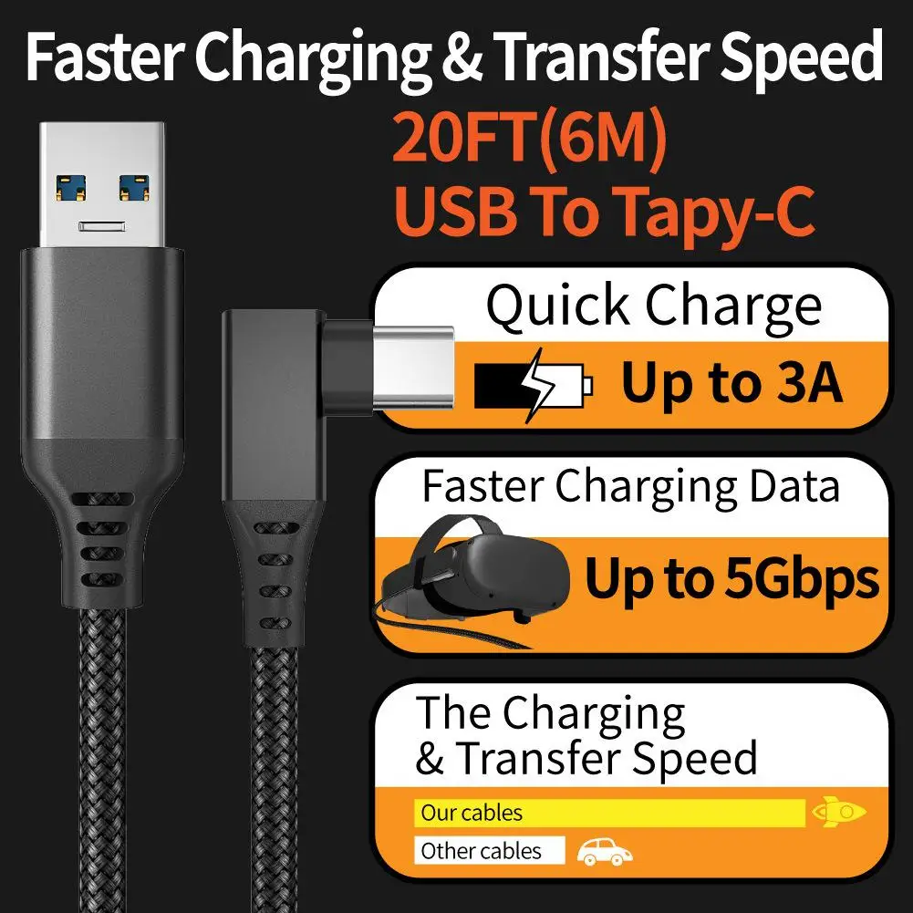 5M Data Line Charging Cable For Oculus Quest 2 Link VR Headset USB 3.0 Type C Data Transfer USB-A To Type-C Cable VR Accessories