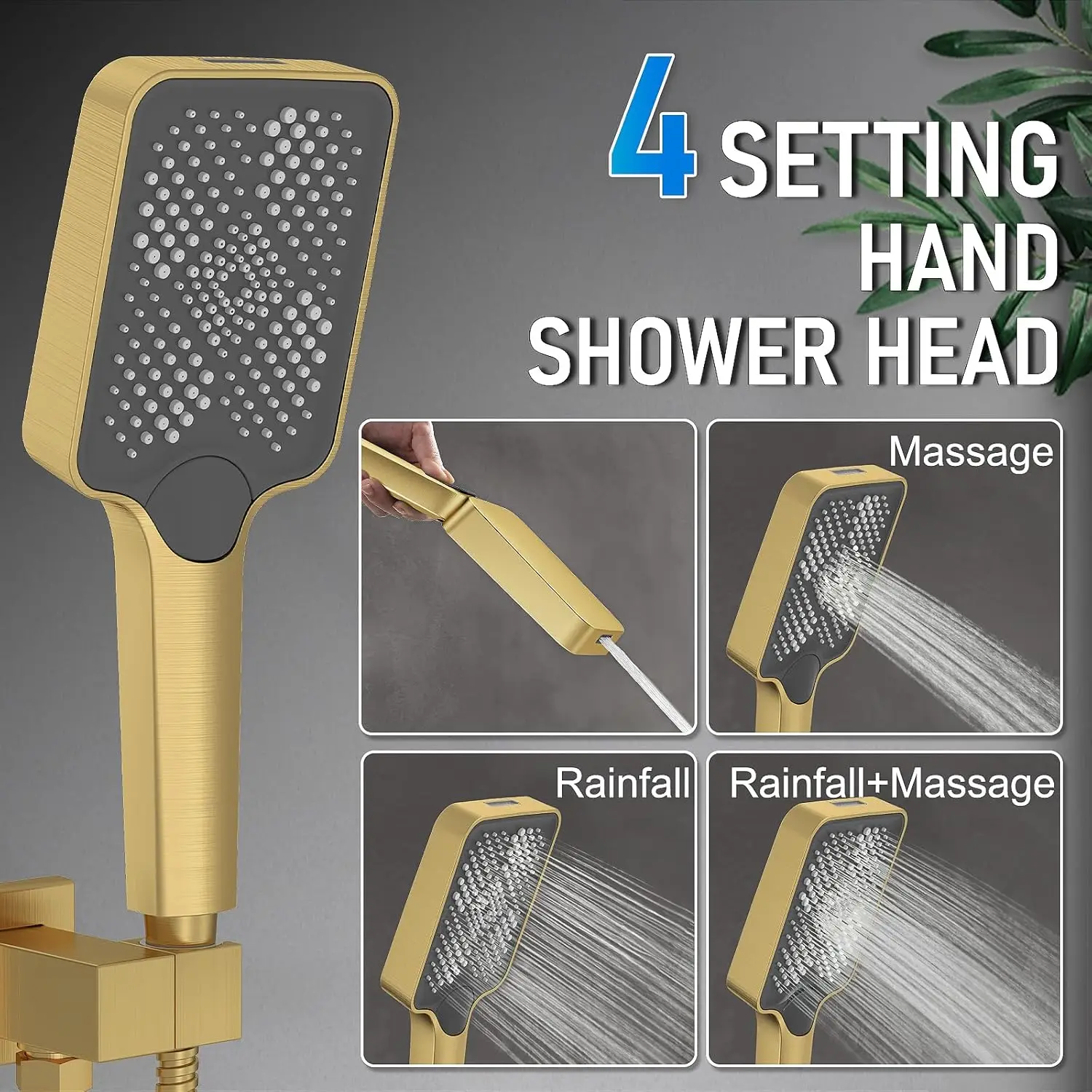 Thermostatic Shower System with Adjustable Water Flow Push Button Diverter Square Dual Shower Heads Faucet Set 5