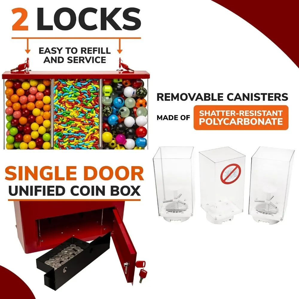 Gumball and Candy Machine with Stand - Red Triple Vending   Interchangeable Canister 3