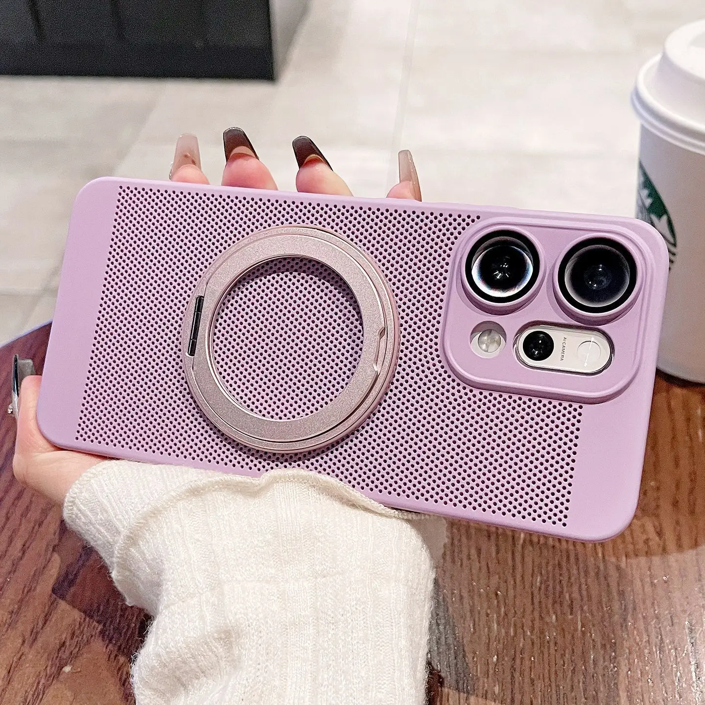 Durable Hard PC Ring Stand Magnetic Protective Back Cover with Heat Dissipation
