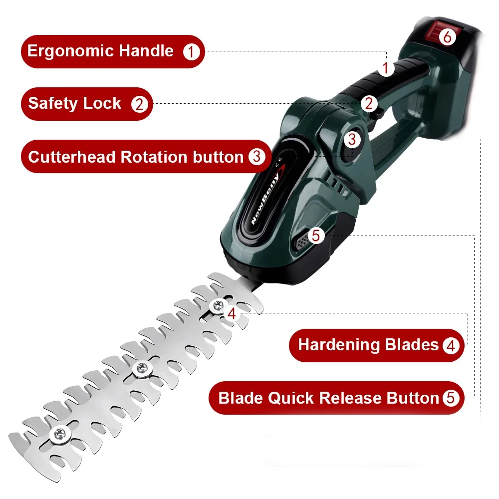 New 2 IN 1 Handheld Electric Hedge Trimmer Garden Tool 24V Cordless Rechargeable Household Shrub Weeding Pruning Lawn Mower 5