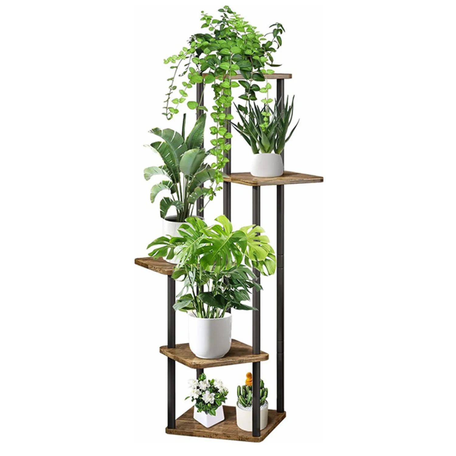 Plant Stand 5 Tier Indoor Metal Flower Shelf Multiple Plants Corner Tall Flower Holders for Patio , Black (5 Tier-Black)