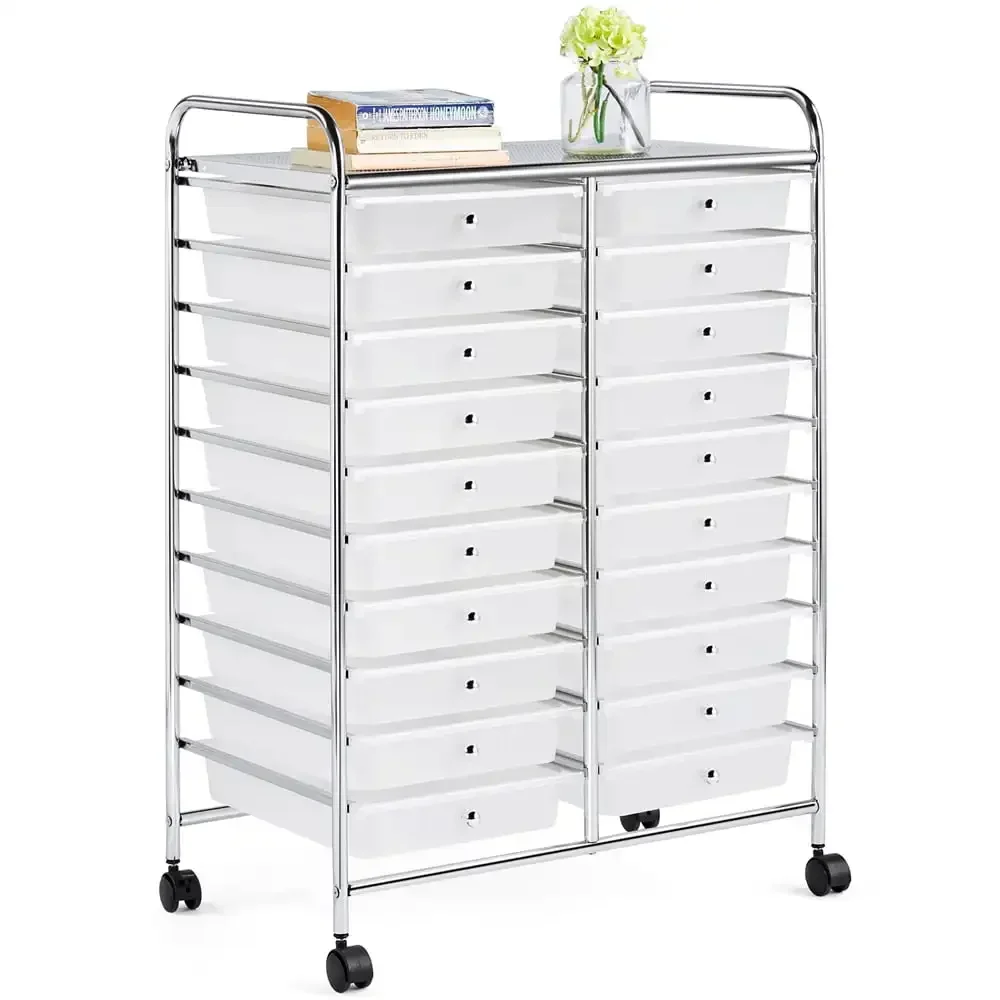 

Fashion 3.95 Gallon 20 Drawer Rolling Metal and Plastic Storage Bin with Wheels, White