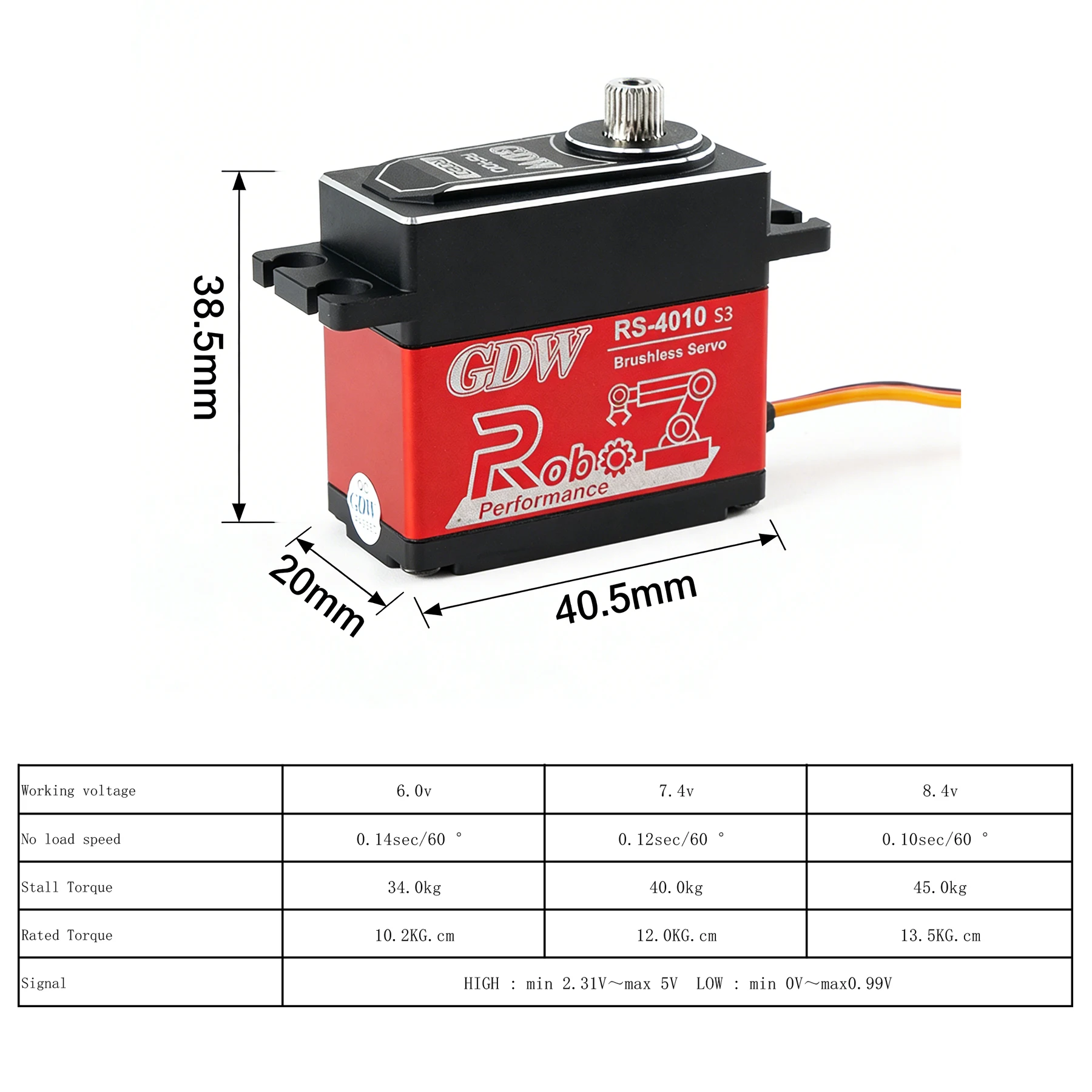 GDW RS4010 43KG 고토크 브러시리스 디지털 서보 RC 모델 자동차용 풀 메탈 표준 서보 모터 제품
