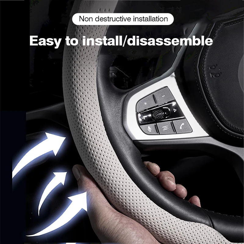 Premium Nappa Leather Breathable Steering Wheel Cover - Luxurious Auto Interior Accessory
