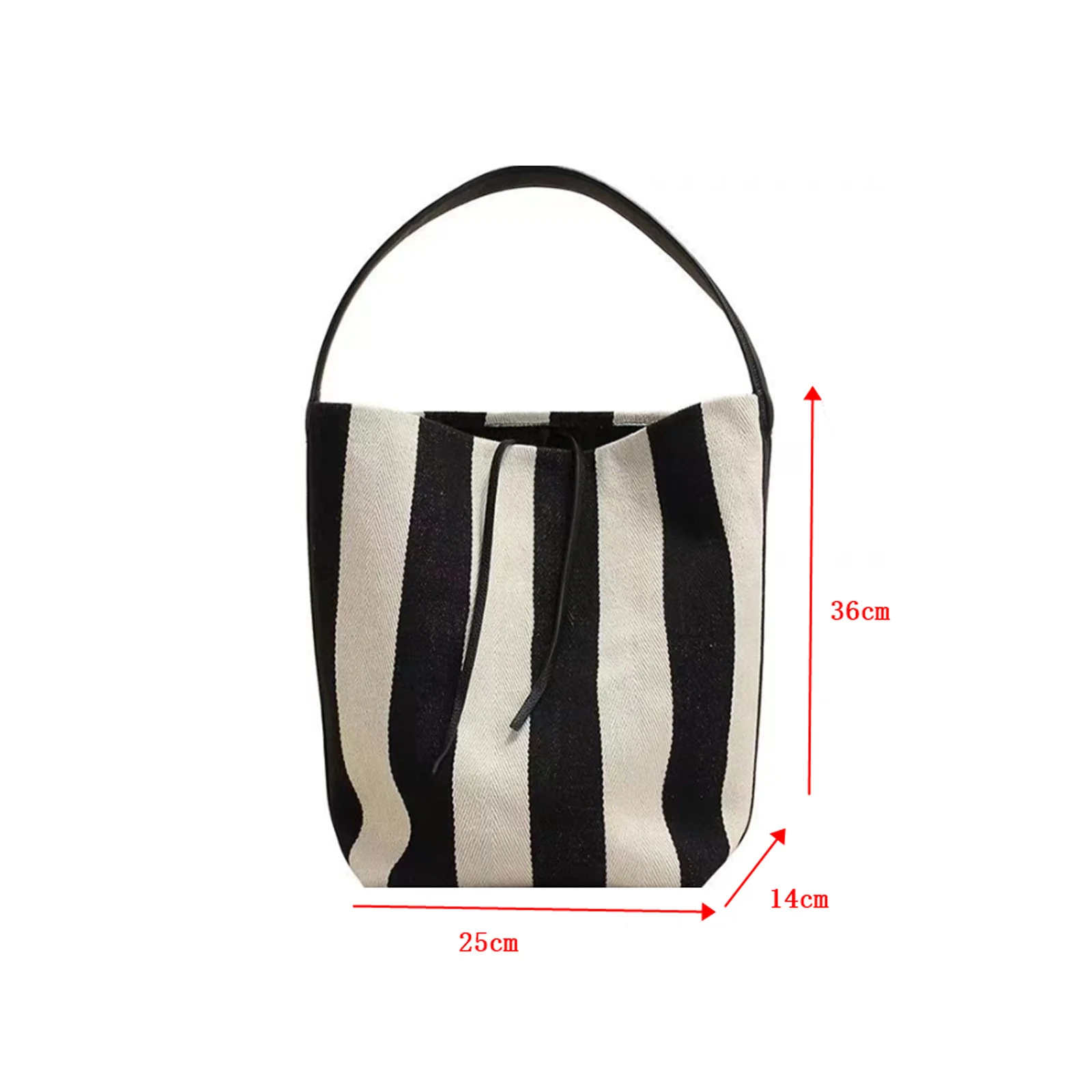New Stripe Wide Shoulder Canvas Tote Bag Women's Large Capacity Casual Simple Commuting Single Shoulder Bucket Bag Versatil