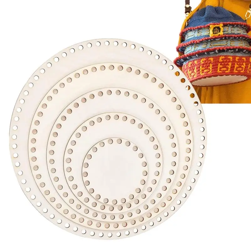 

Wooden Round Crochet Basket Base Unfinished Blank Wood Cross S-titch Carved Hand-Woven Frame DIY Basket Bottom Home Supplies
