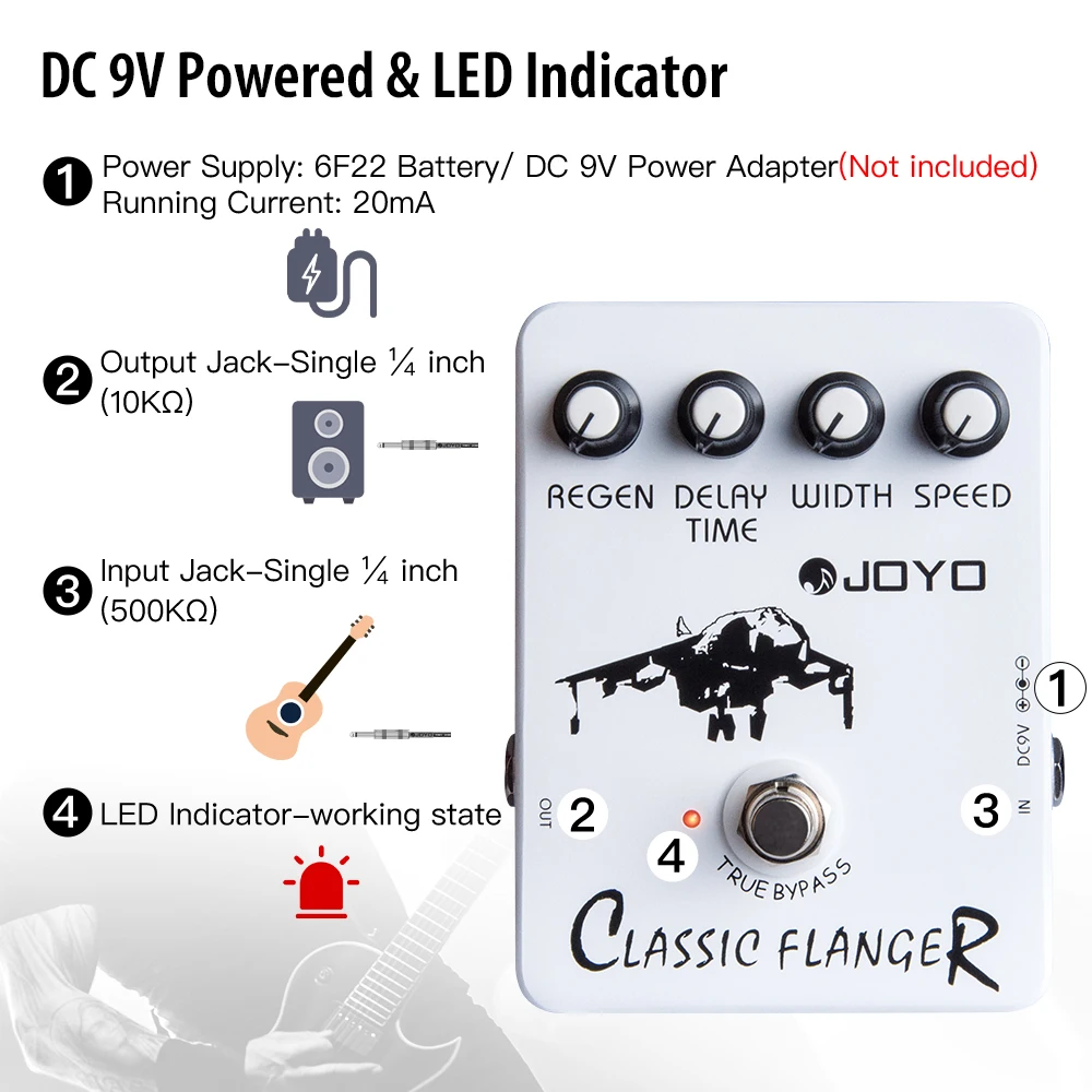 JF-07 CLASSIC FLANGER Guitar Pedal Metallic Flanger Sounds & Rapid Tremulous Vib