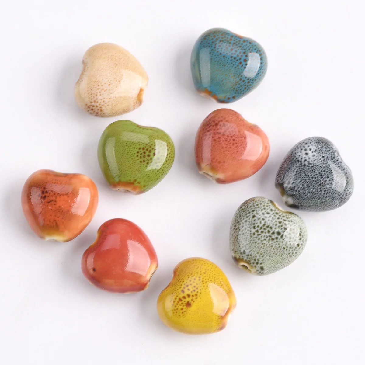 10pcs Fat Heart 16x15mm Handmade Fancy Glaze Ceramic Porcelain Loose Spacer Beads Lot For Jewelry Making DIY Findings 10pcs colorful rotary control vintage plastic white knob 16x15mm for guitar 6 35mm shaft amp parts