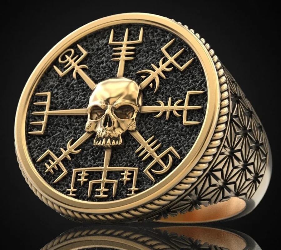 

13.5g Vegvisir Skull Guaranteed To Be Genuine Gold Ring 925 Solid Sterling Silver Product
