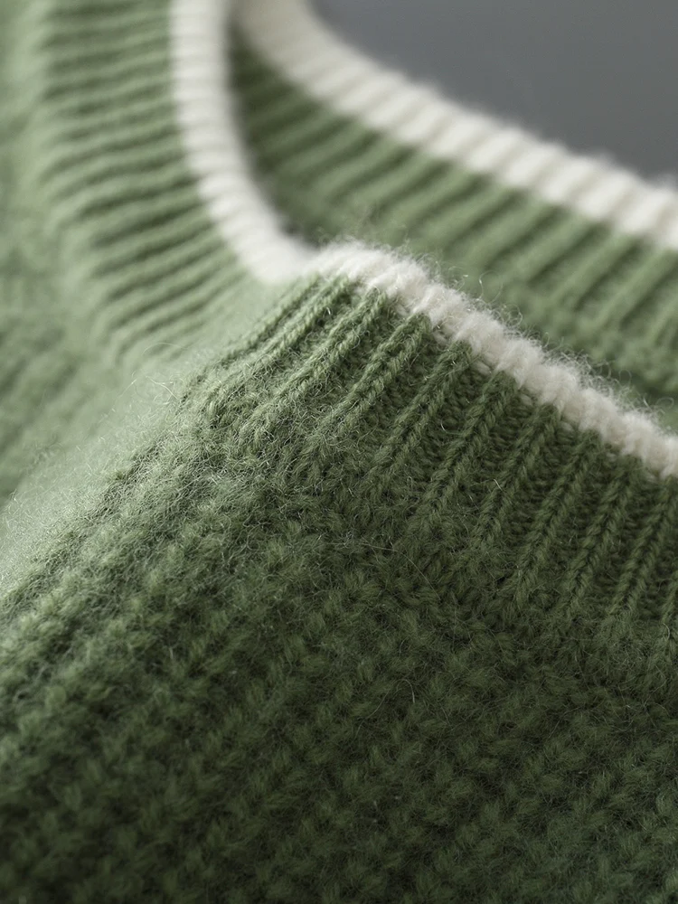 Autumn and Winter New Men's 100% Merino Wool Sweater Thickened Round Neck Knitted Hoodie Long Sleeve Solid Color Men's Wear 5