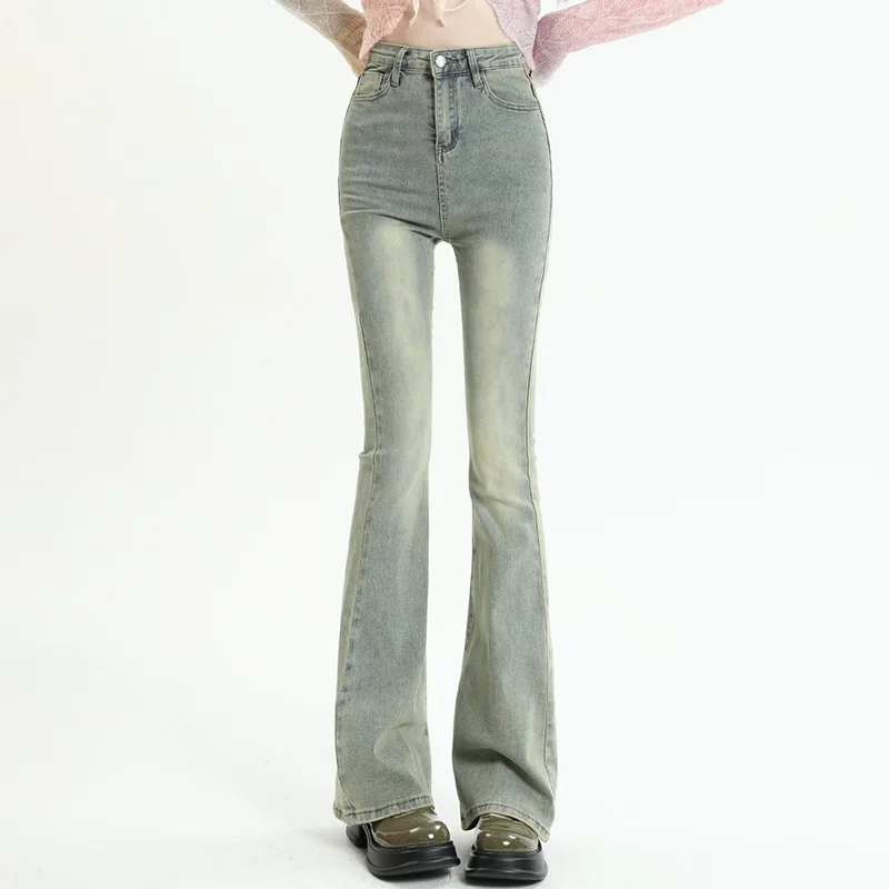 

American High Waist Flare Jeans Women Summer Slim Skinny Jeans High Street Denim Casual Streetwear Fashion Blue Y2K