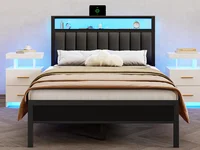 Full/Queen size bed frame with charging station, LED bed frame, headboard with frame, platform bed frame, soft cushion bed frame 1