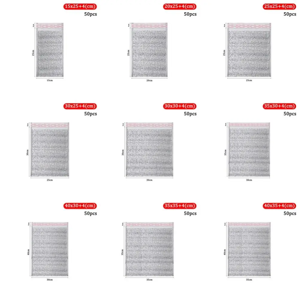 50Pcs/Pack Ice Cold Warm Aluminum Foil Bag Food Thermal Delivery Carrier Insulation Bag with Closure Drink Storage Cooler Bag