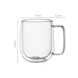 Heat Resistant Double Wall Glass Mug, 150 - 350ml - Elegant Clear Cup with Handle for Coffee, Milk, or Water (250ml)