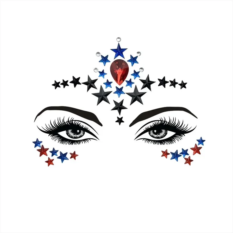 1 PC Personality Fashion Disposable Temporary Face Tattoo Stickers Easy To Operate Face Star Shape Rhinestone Jewel Makeup Set