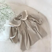 Spring Toddler Girls Dress Corduroy Dress Lace Ruffles Collar Full Sleeve Baby Dress 6