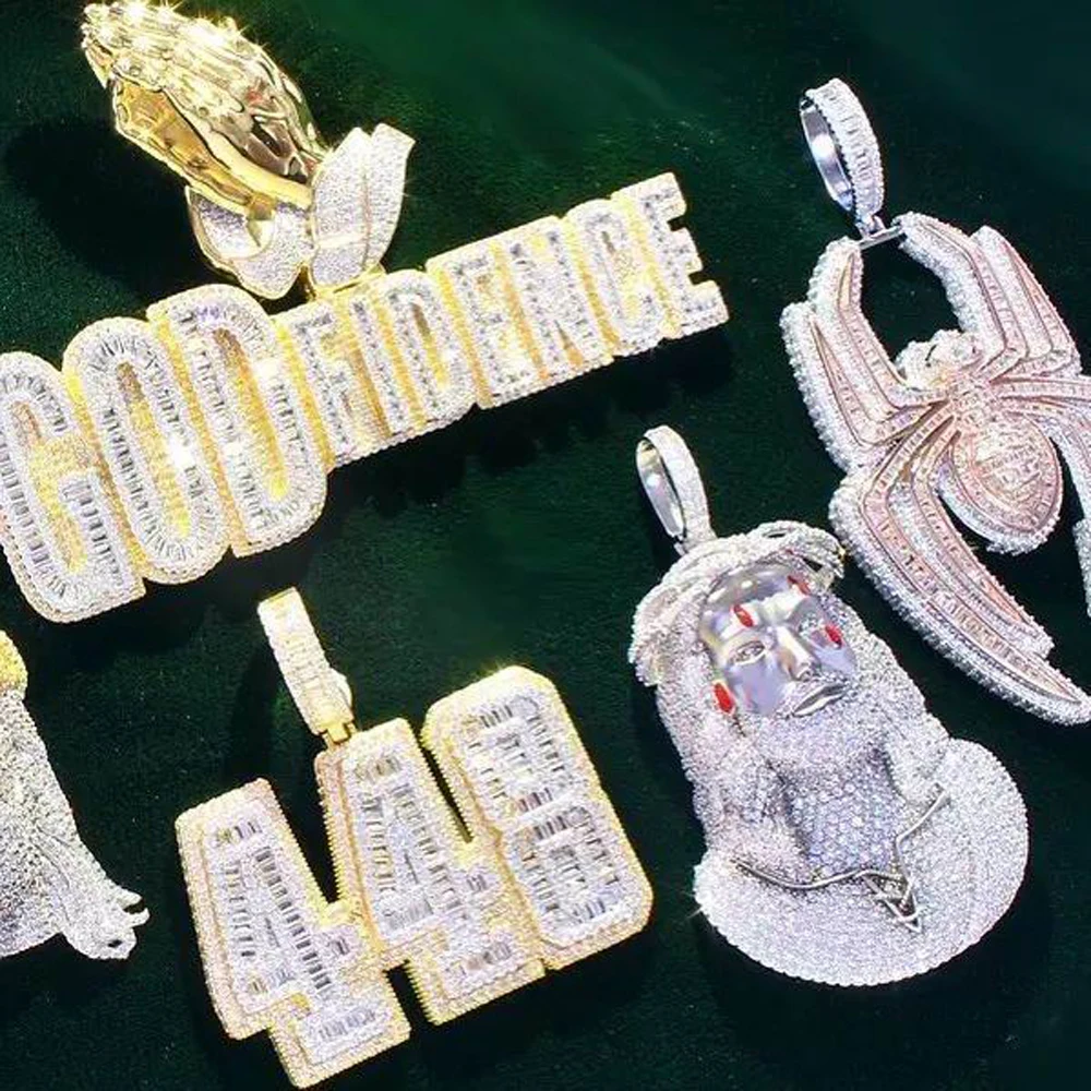 

Iced Out Bling Letters Pray Hand God Fidence Pendant Necklace Full Paved 5A Cubic Zircon CZ Luxury Hip Hop Rock Punk Men Jewelry